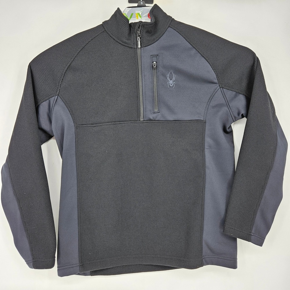 Spyder Sweater Mens XL Black Gray Performance Gait‎ Knit Pullover Quarter Zip